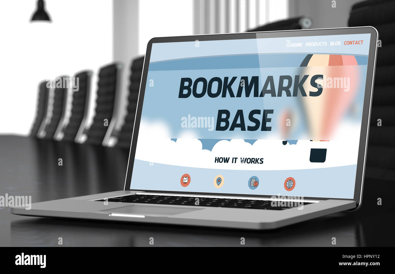 Laptop Screen with Bookmarks Base Concept. 3D. Stock Photo