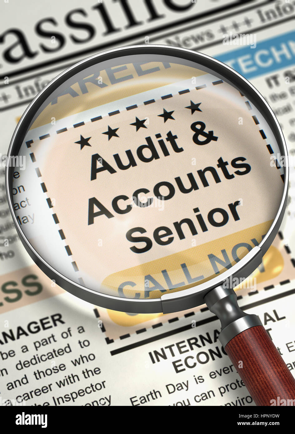 Audit And Accounts Senior Job Vacancy. 3D. Stock Photo