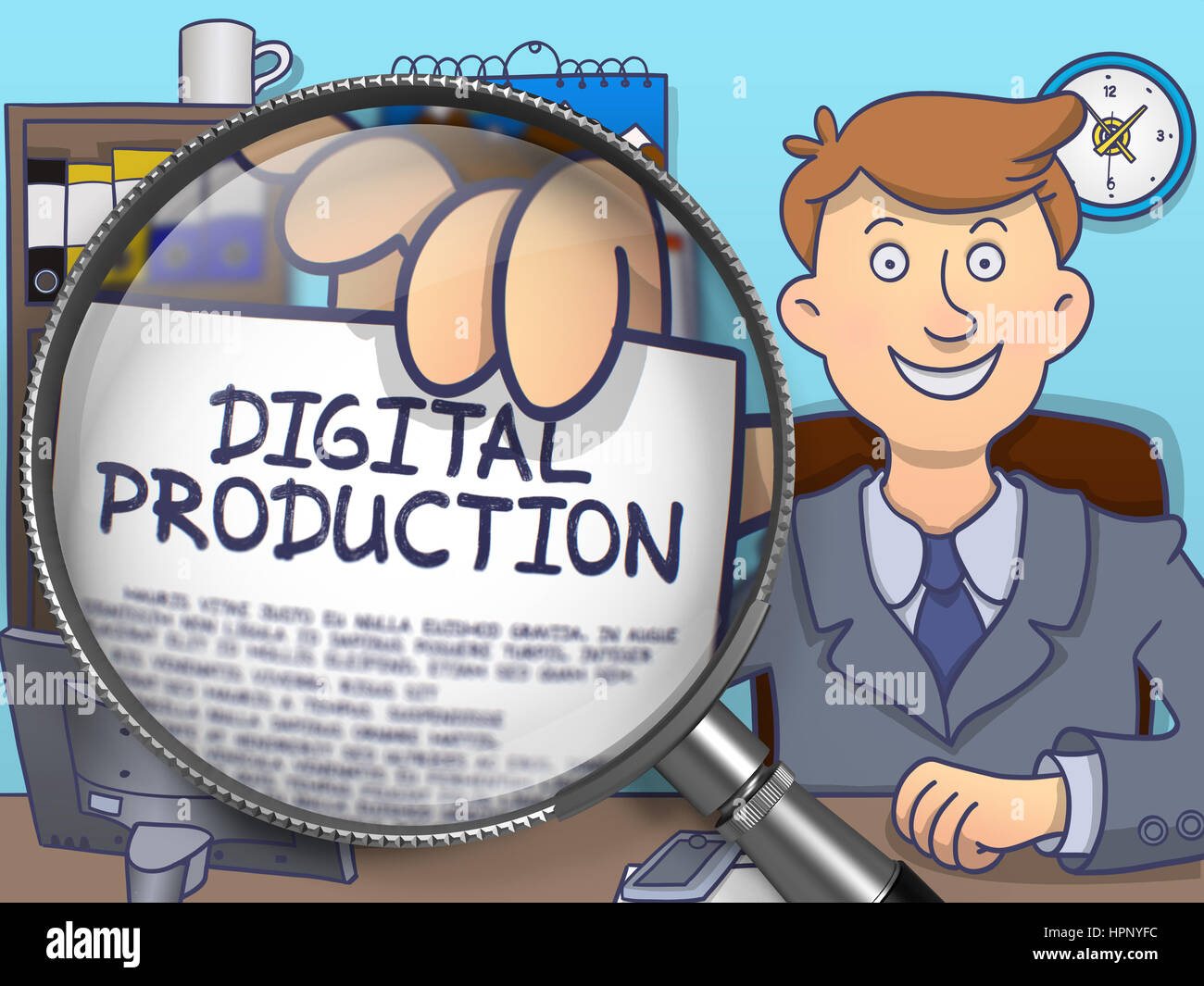 Digital Production through Magnifier. Doodle Concept Stock Photo Alamy