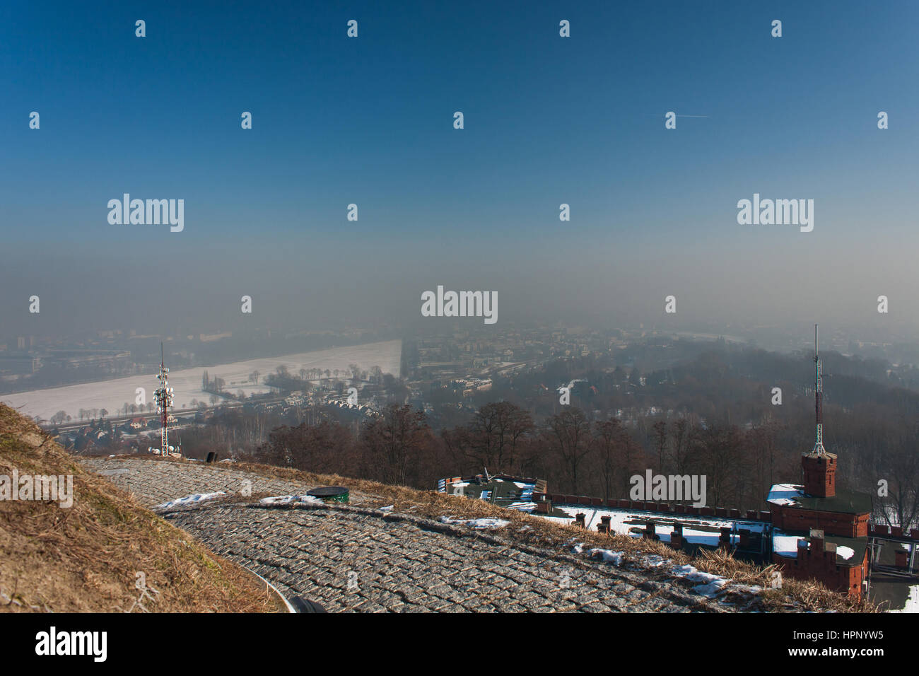 Smog over city, Cracow, Poland Stock Photo