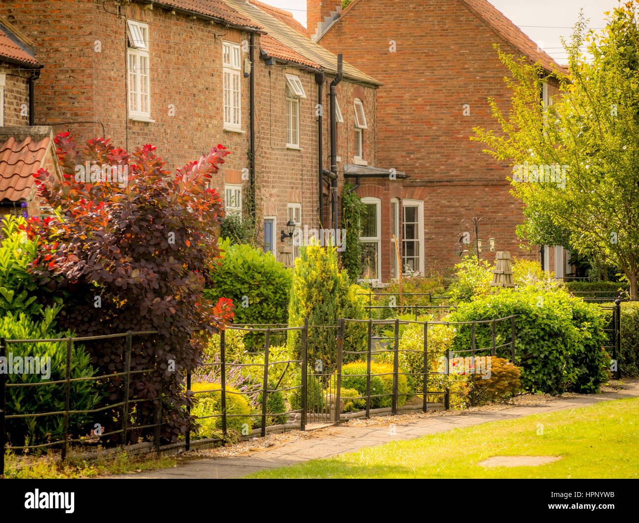 Traditional houses with front gardens, Haxby, Yorkshire, UK. Stock Photo