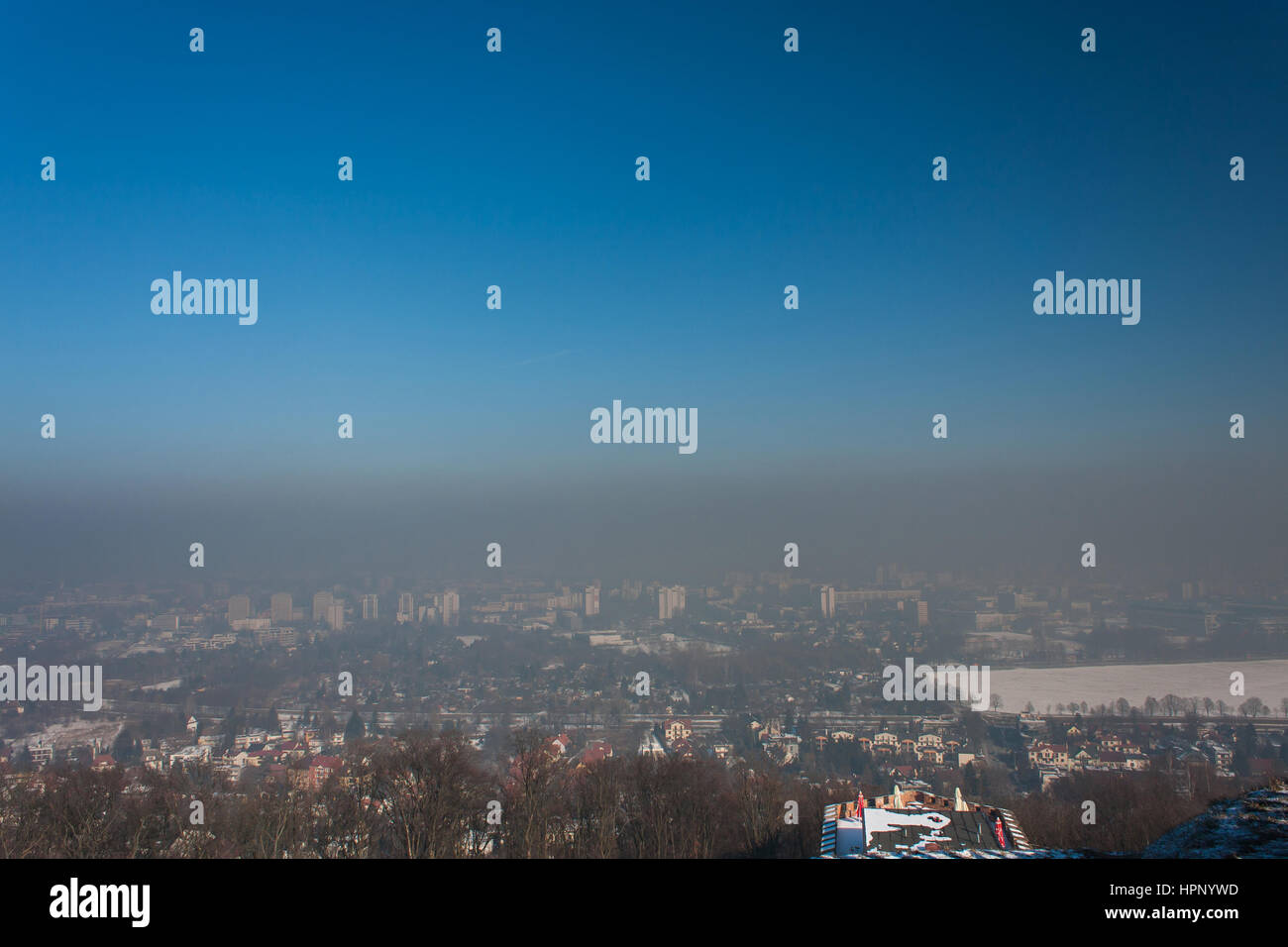 Smog over city, Cracow, Poland Stock Photo