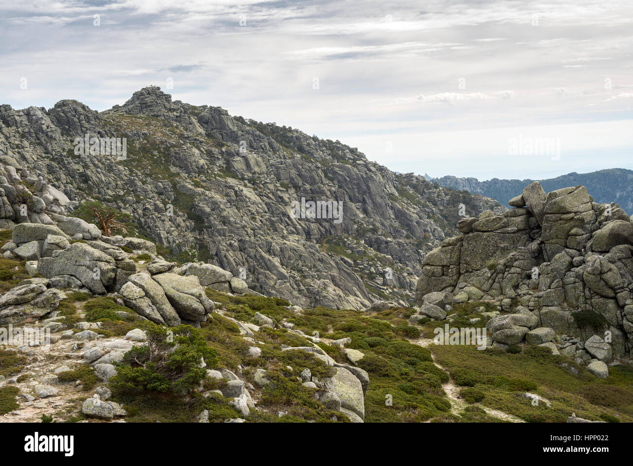 Views of Siete Picos (Seven Peaks) range. It is one of the mountain ranges better known in Guadarrama Mountains National Park, province of Madrid, Spa Stock Photo