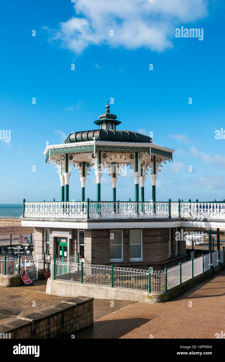 The bandstand was designed by the Brighton Borough Surveyor, Phillip Lockwood, and completed in 1884. It was restored in 2009. Stock Photo