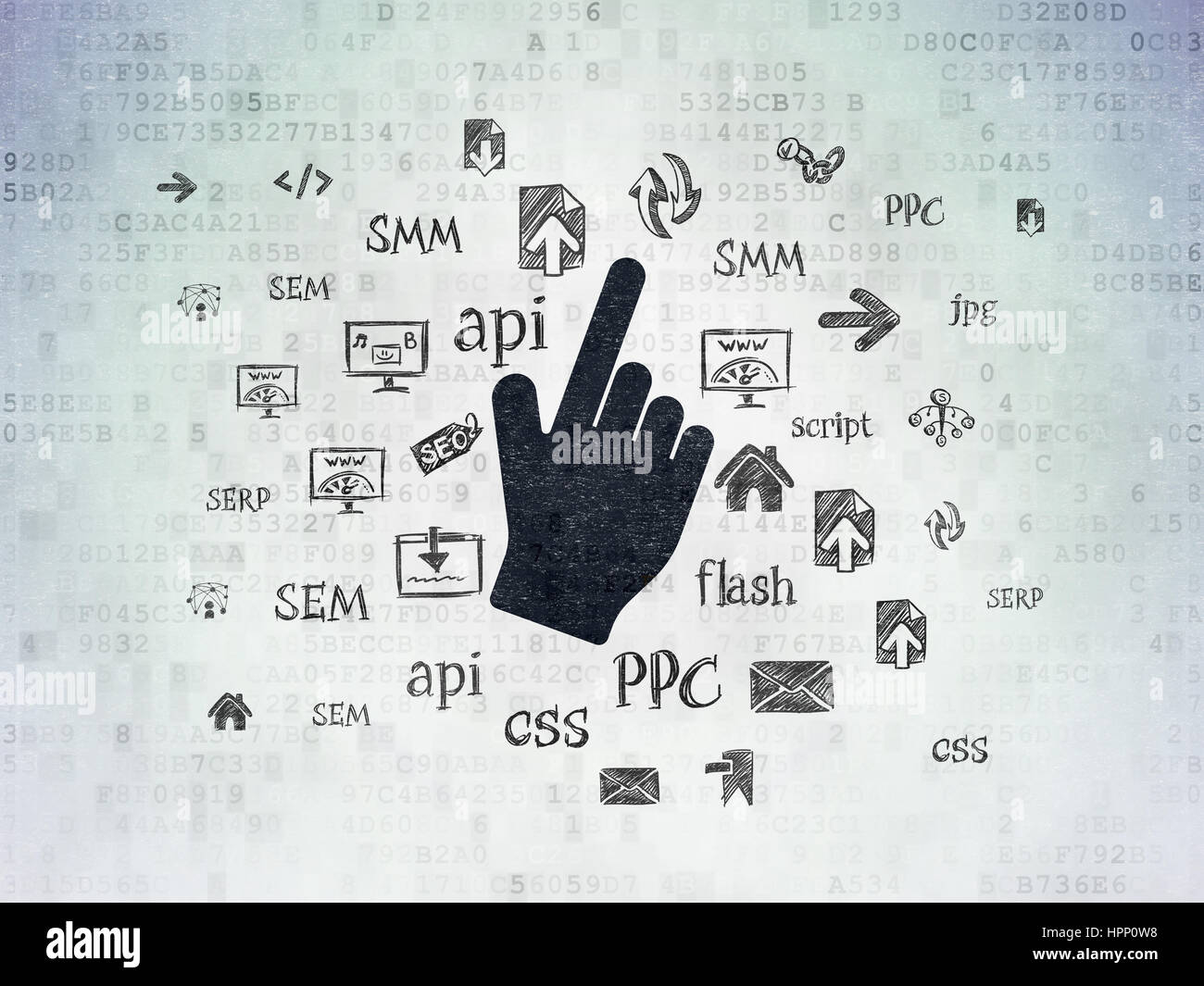Web design concept: Mouse Cursor on Digital Data Paper background Stock ...