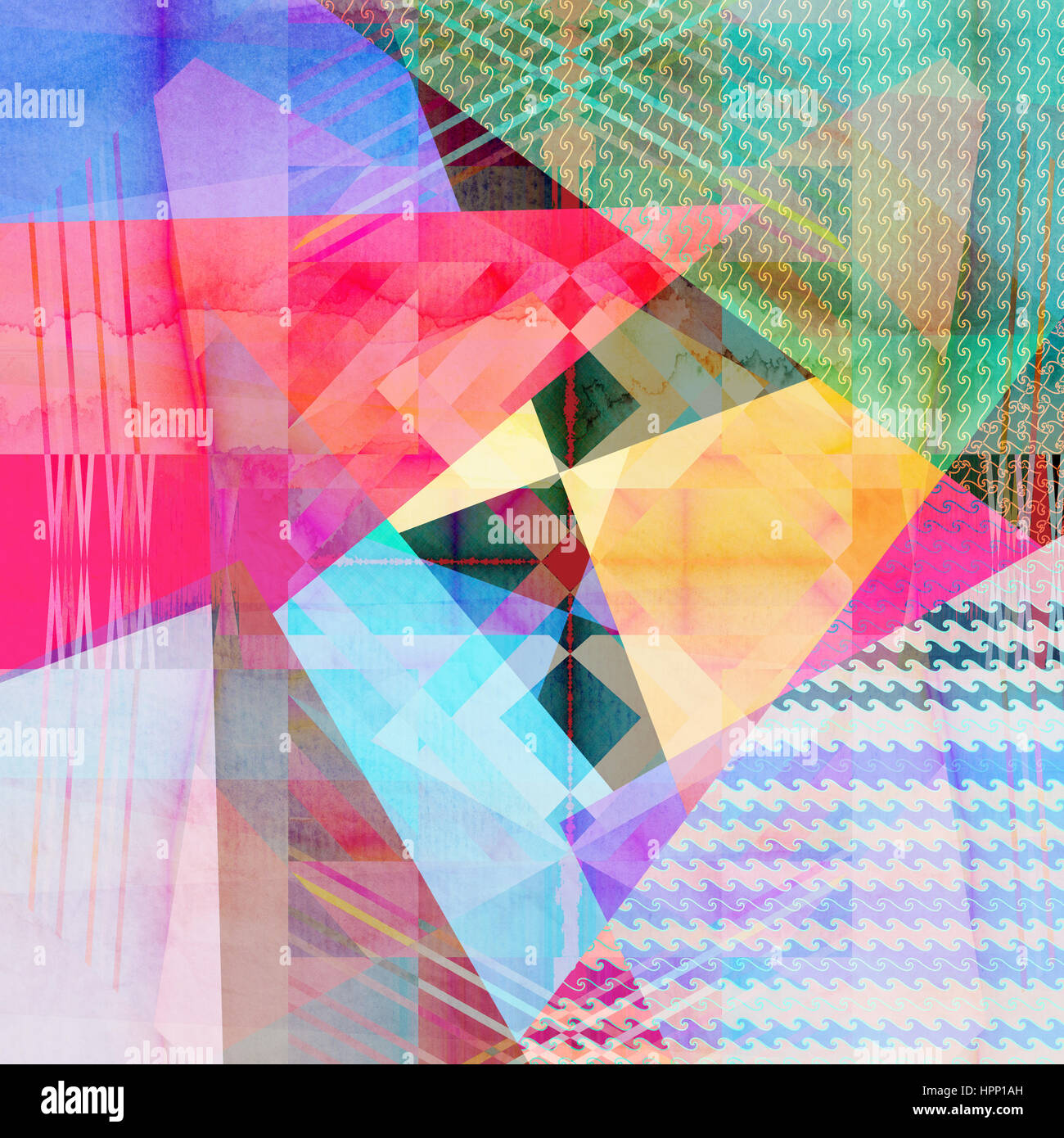 Abstract colorful watercolor background with different geometric ...
