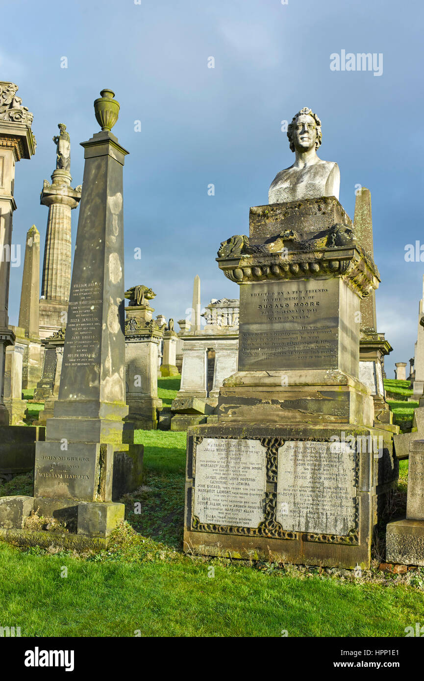 Dugald Moore poet grave in Glasgow Necropolis Stock Photo
