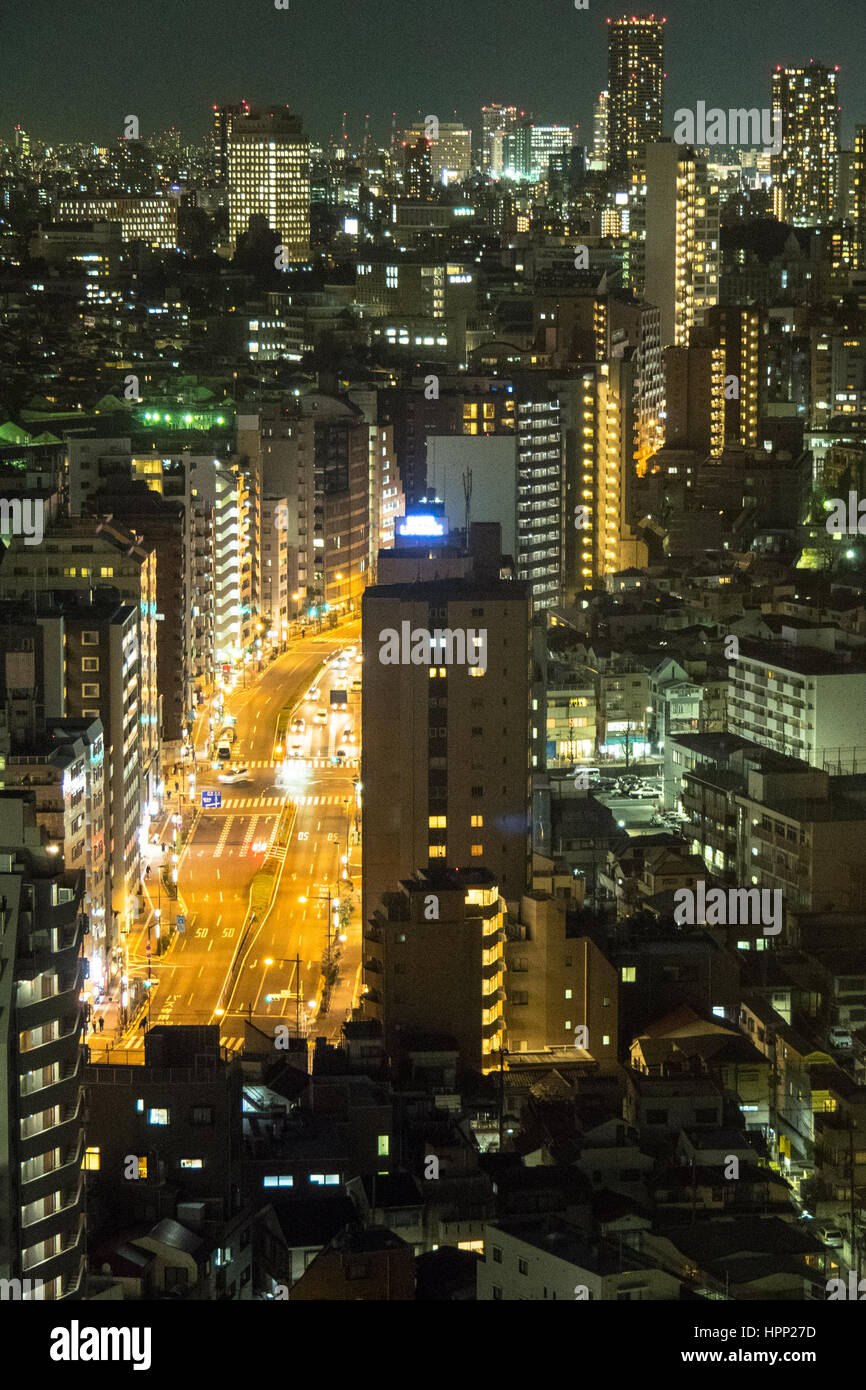 Kasuga Dori at night seen from the observation deck of the Bunkyo Civic Center. Stock Photo