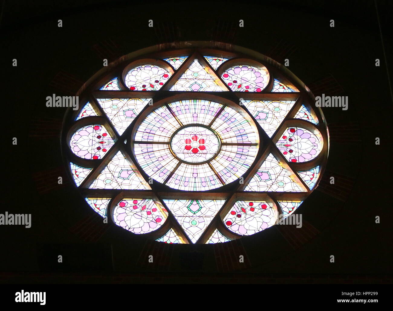 Stained glass window. Interior of theJewish Synagogue (1906) at