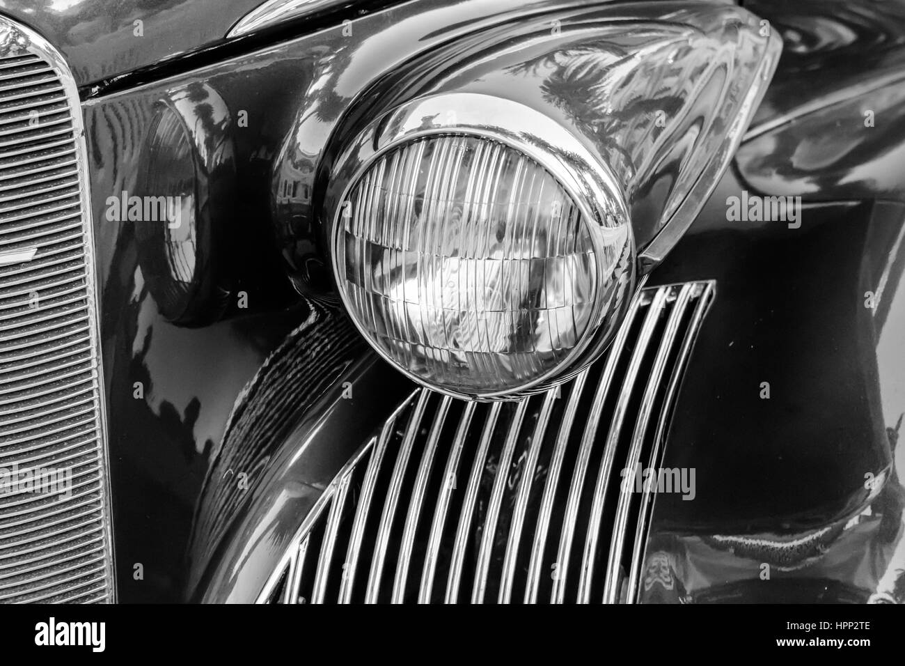 Front View of Vintage Car Head Light Stock Photo