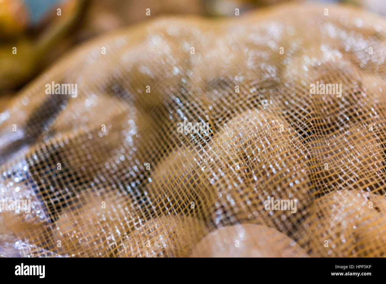 Raw russet potatoes in mesh bags macro closeup Stock Photo Alamy