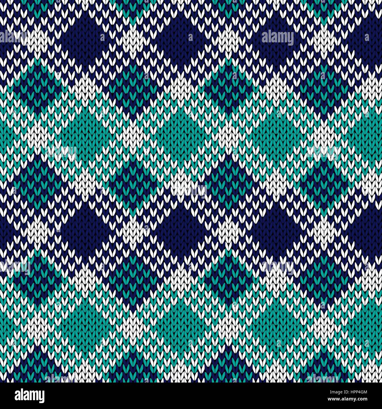 Seamless knitted pattern in blue, turquoise and white colors Stock ...