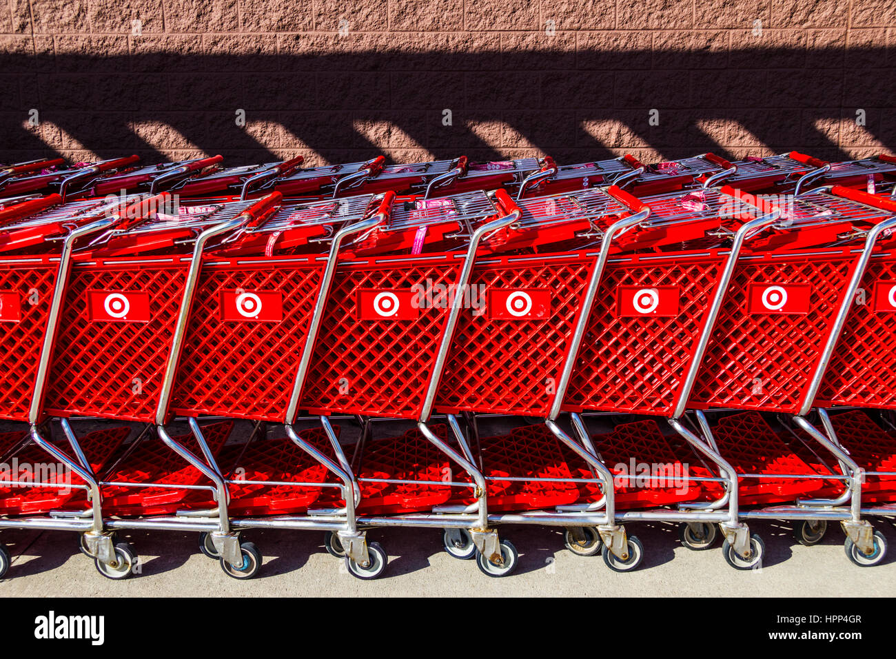 Indianapolis - Circa February 2017: Target Retail Store Baskets. Target Sells Home Goods, Clothing and Electronics XI Stock Photo