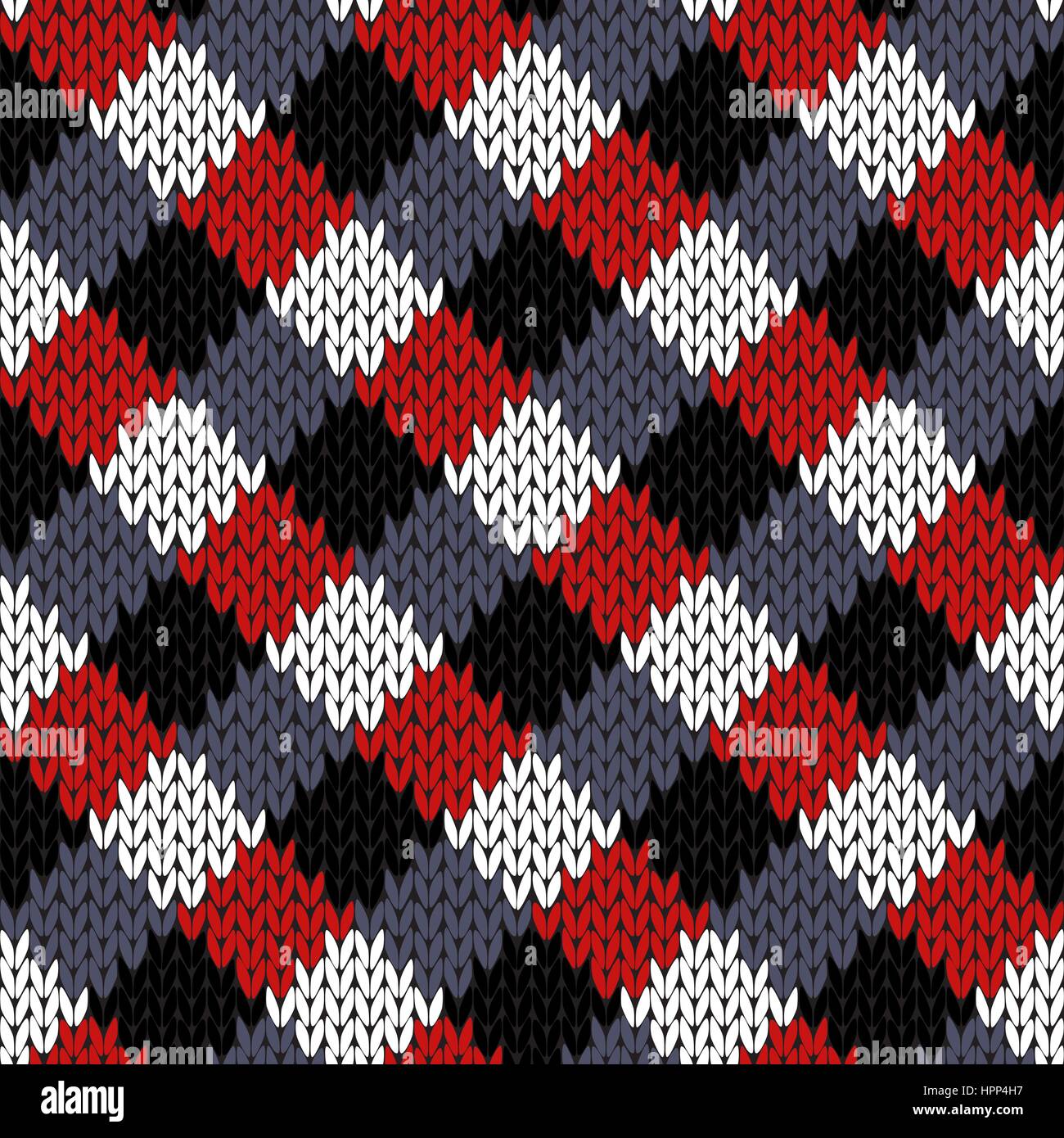 Knitted seamless vector pattern in black, white, grey and red colors ...