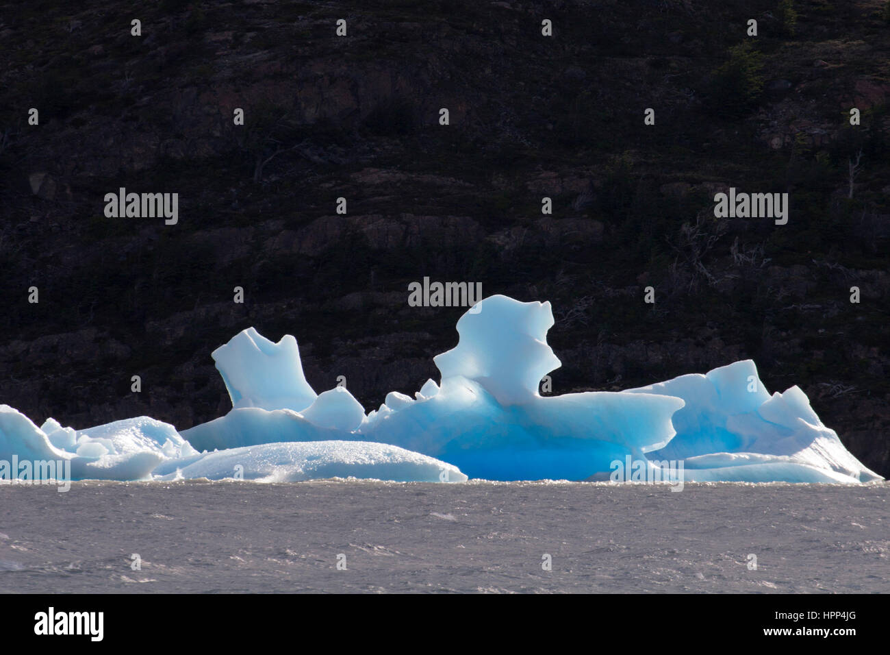 Iceberg floating on Lago Grey, calved from Grey Glacier in Torres del Paine National Park Stock Photo