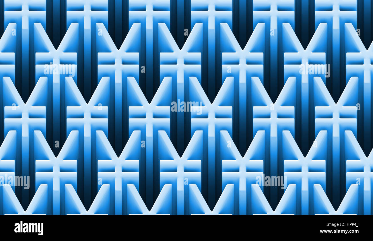 seamless 3d pattern of yen signs in shades of blue and white (3d illustration) Stock Photo