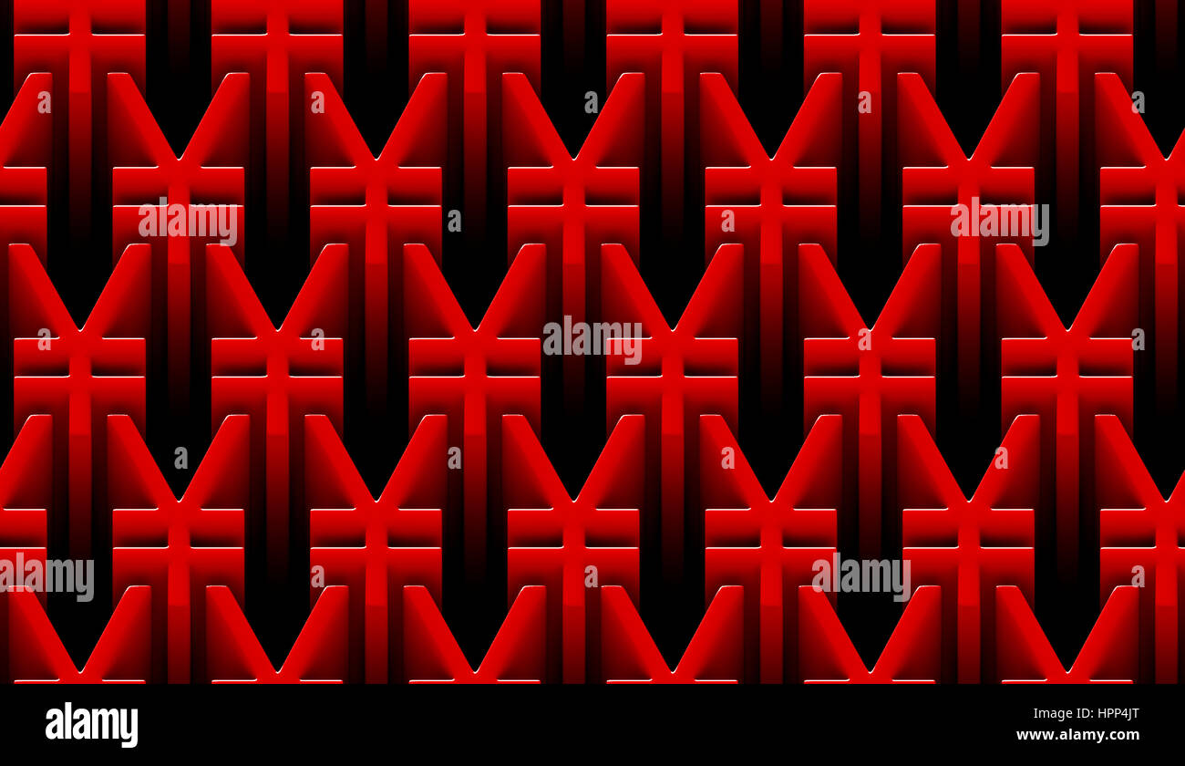 seamless 3d pattern of yen signs in shades of red (3d illustration) Stock Photo