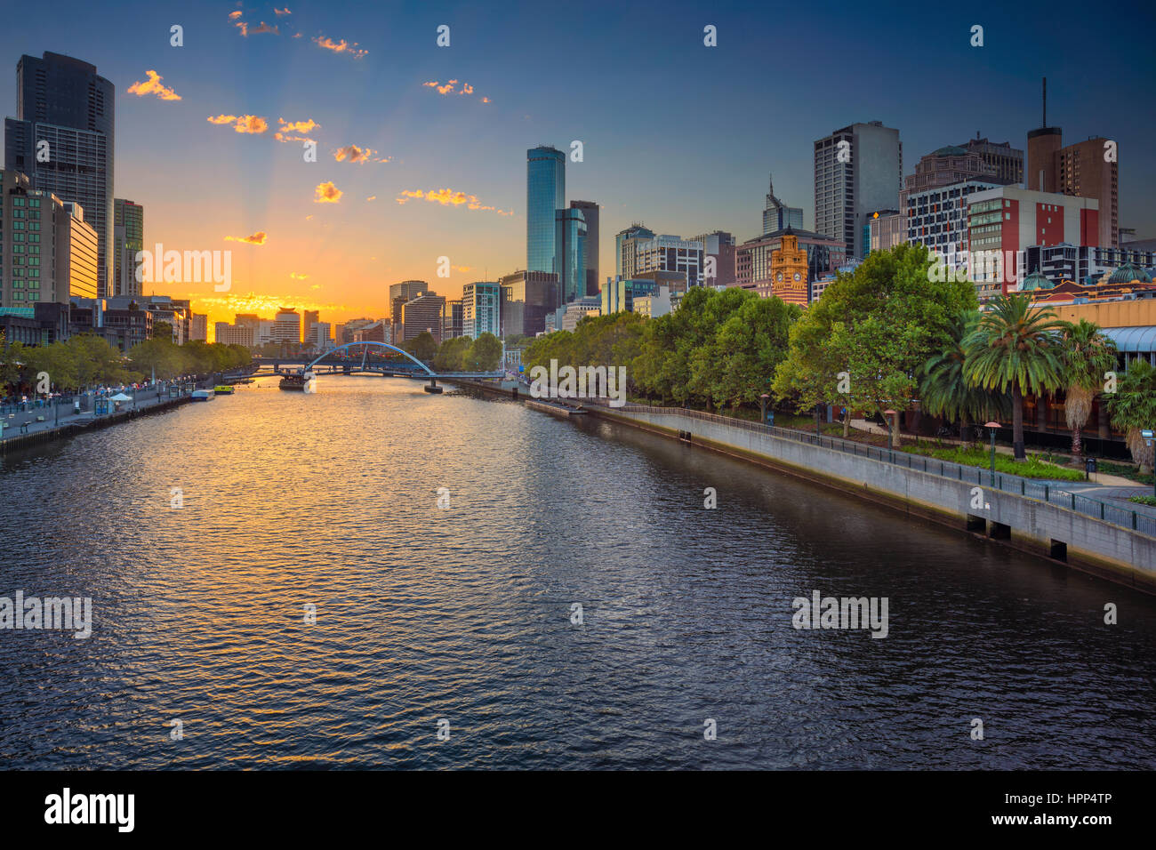 City of Melbourne. Cityscape image of Melbourne, Australia during summer sunset. Stock Photo