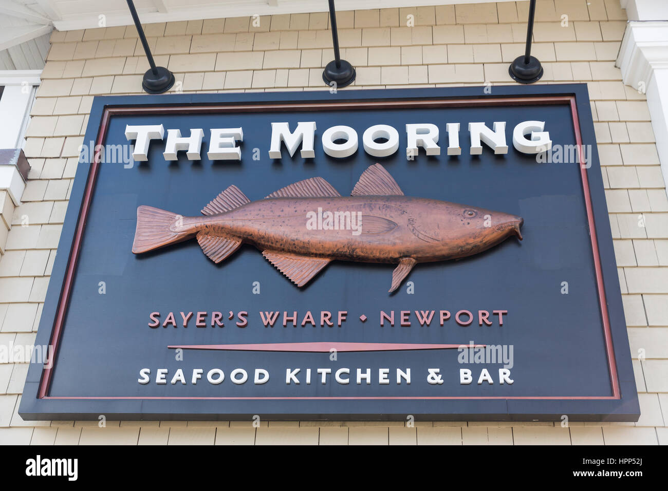 Outdoor Sign Of A Seafood Restaurant The Mooring In Newport Rhode