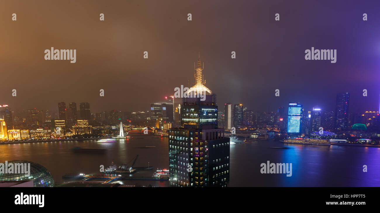Shanghai,China - on December 20, 2016 ,The  Bund,  commercial street scene at dusk,The Beach  is one of the most prosperous neighborhood in Shanghai Stock Photo
