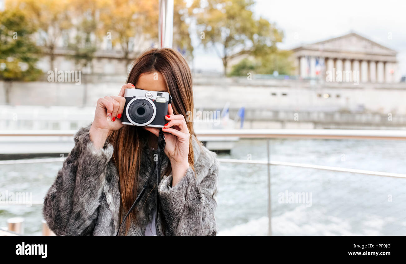 Paris, France, tourist taking picture with camera on Seine River Stock  Photo - Alamy