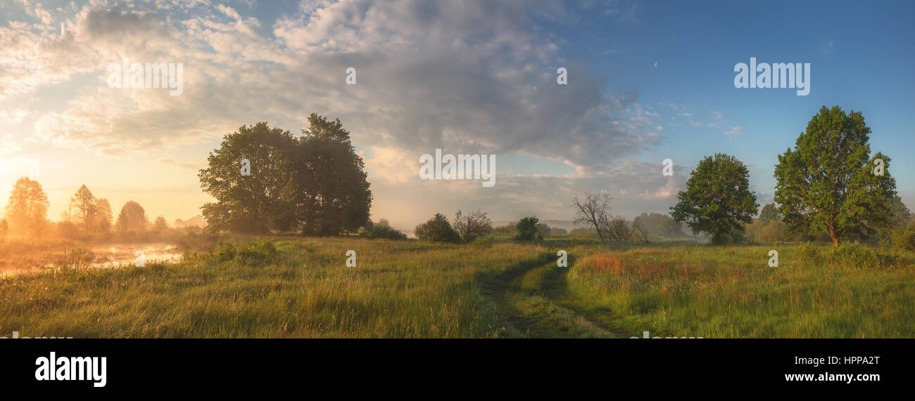 Summer morning landscape with beautiful cloudy sky Stock Photo - Alamy