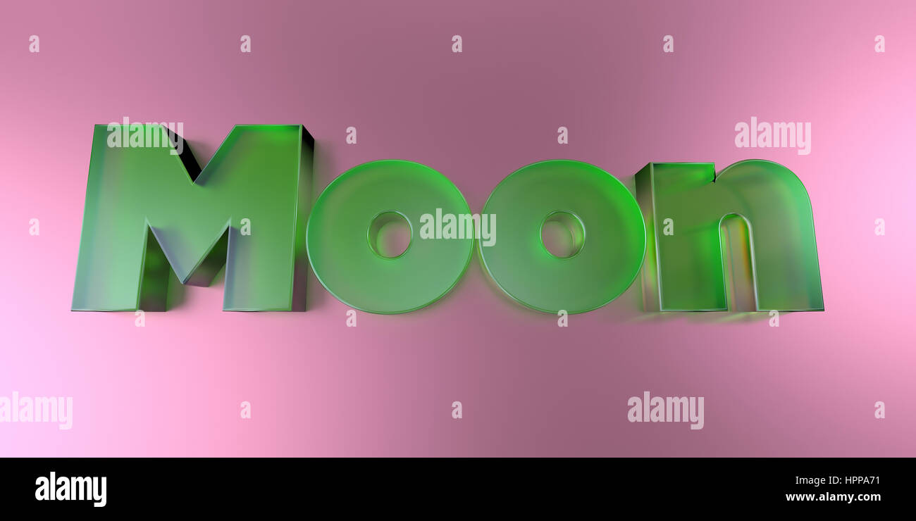 Moon - colorful glass text on vibrant background - 3D rendered royalty free stock image. Stock Photo