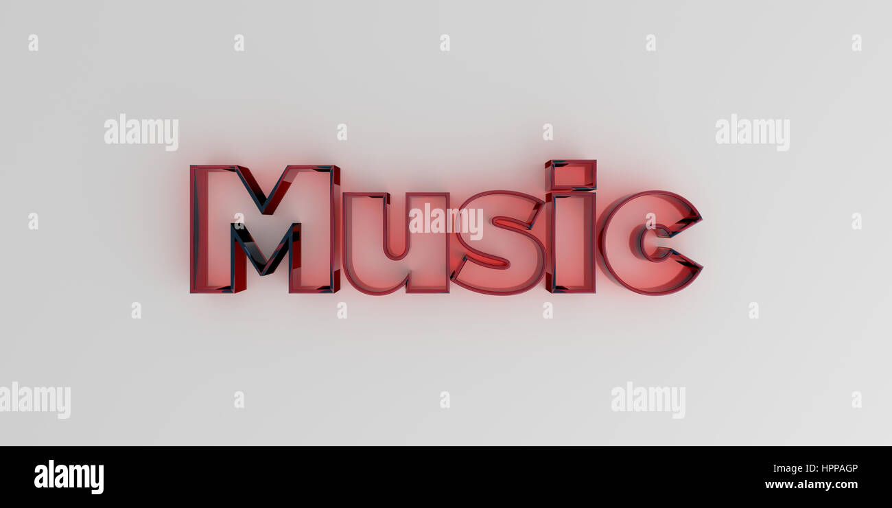 Music - Red glass text on white background - 3D rendered royalty free ...