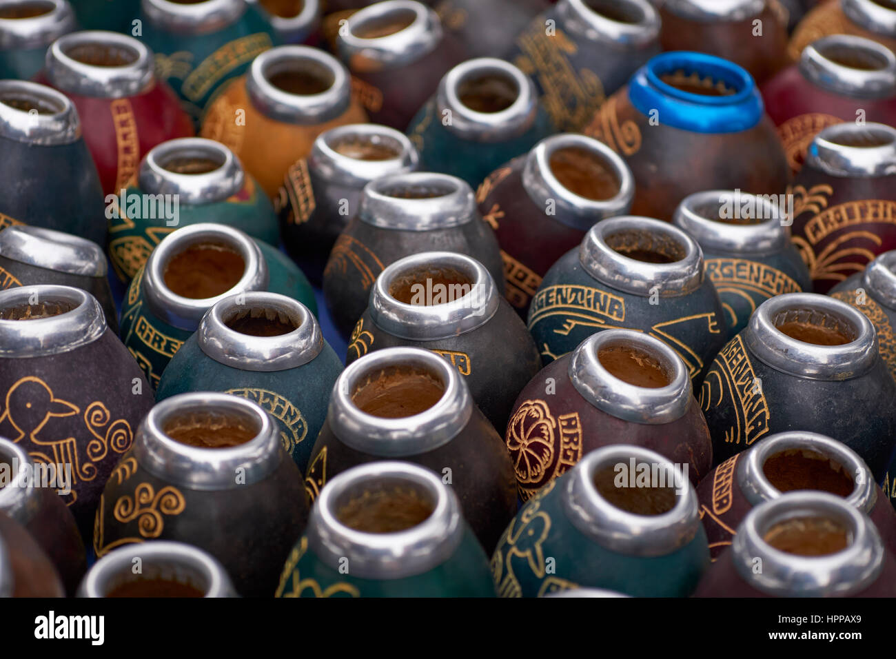Mate gourds for sale as popular traditional souvenirs in the Feria de San Telmo market, Buenos Aires, Argentina Stock Photo