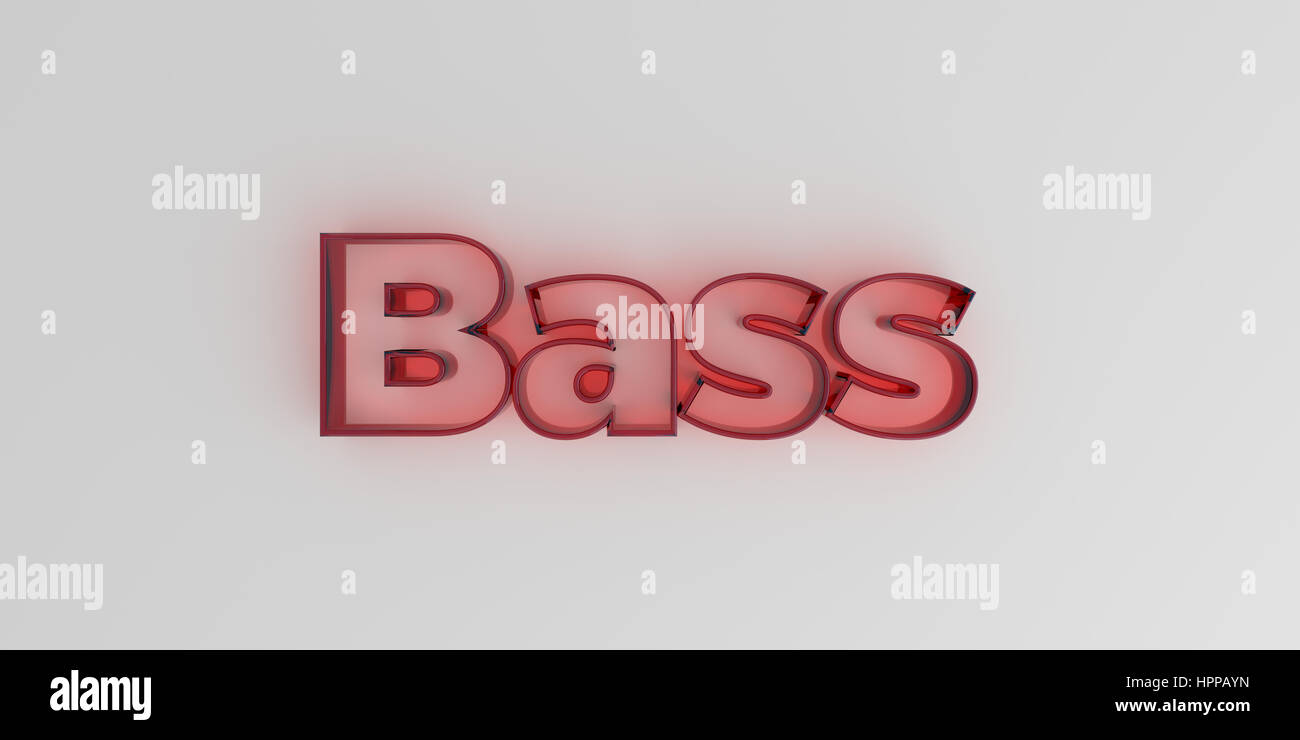 Bass - Red glass text on white background - 3D rendered royalty free stock image. Stock Photo