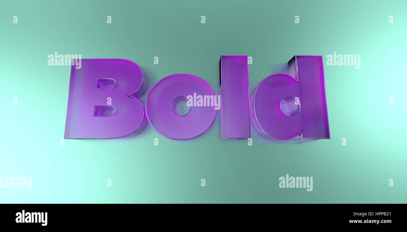 Bold - colorful glass text on vibrant background - 3D rendered royalty free stock image. Stock Photo