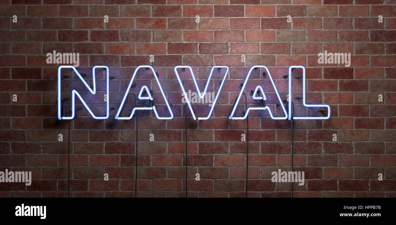 NAVAL - fluorescent Neon tube Sign on brickwork - Front view - 3D ...