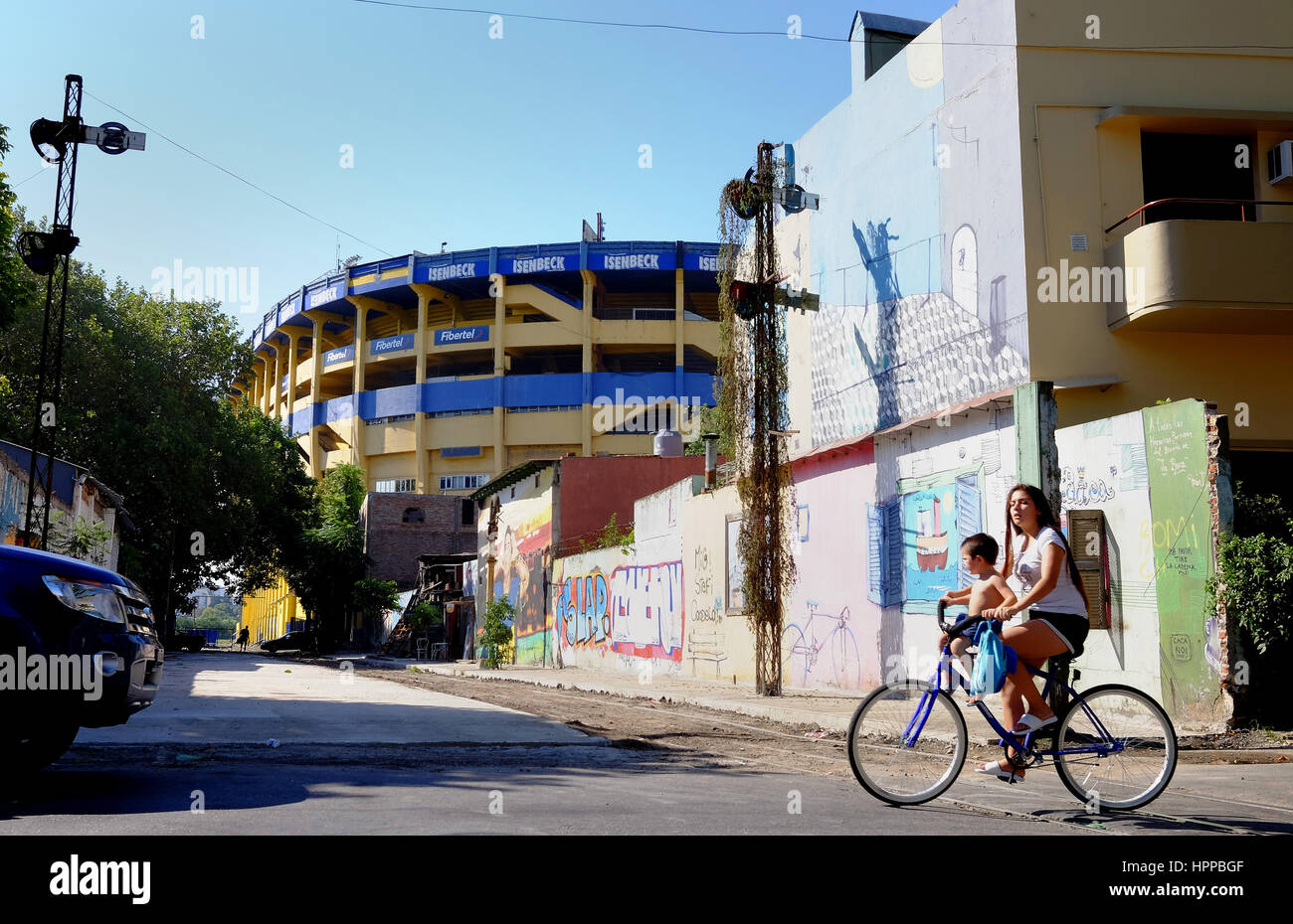 La Boca neighbourhood outside La Bombonera the home stadium of Boca Juniors of Buenos Aires, Argentina. Picture by SAM BAGNALL Stock Photo