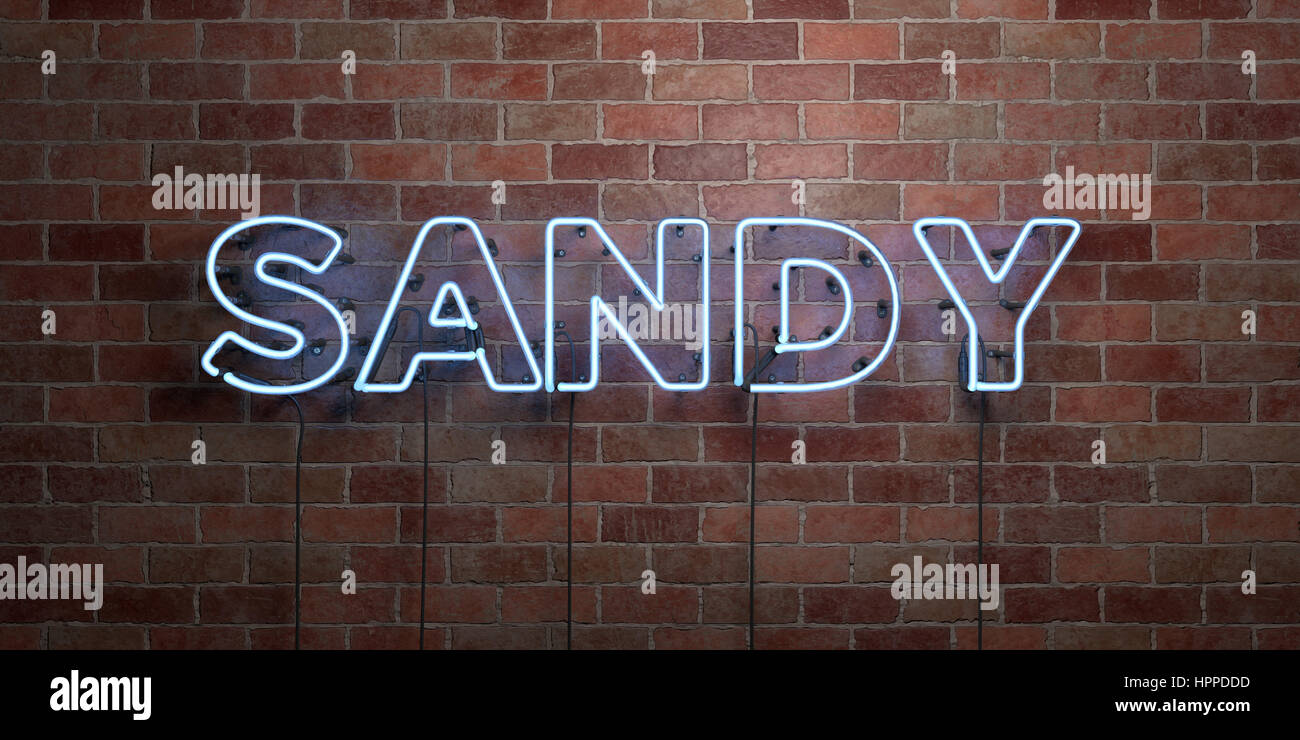 SANDY - fluorescent Neon tube Sign on brickwork - Front view - 3D ...
