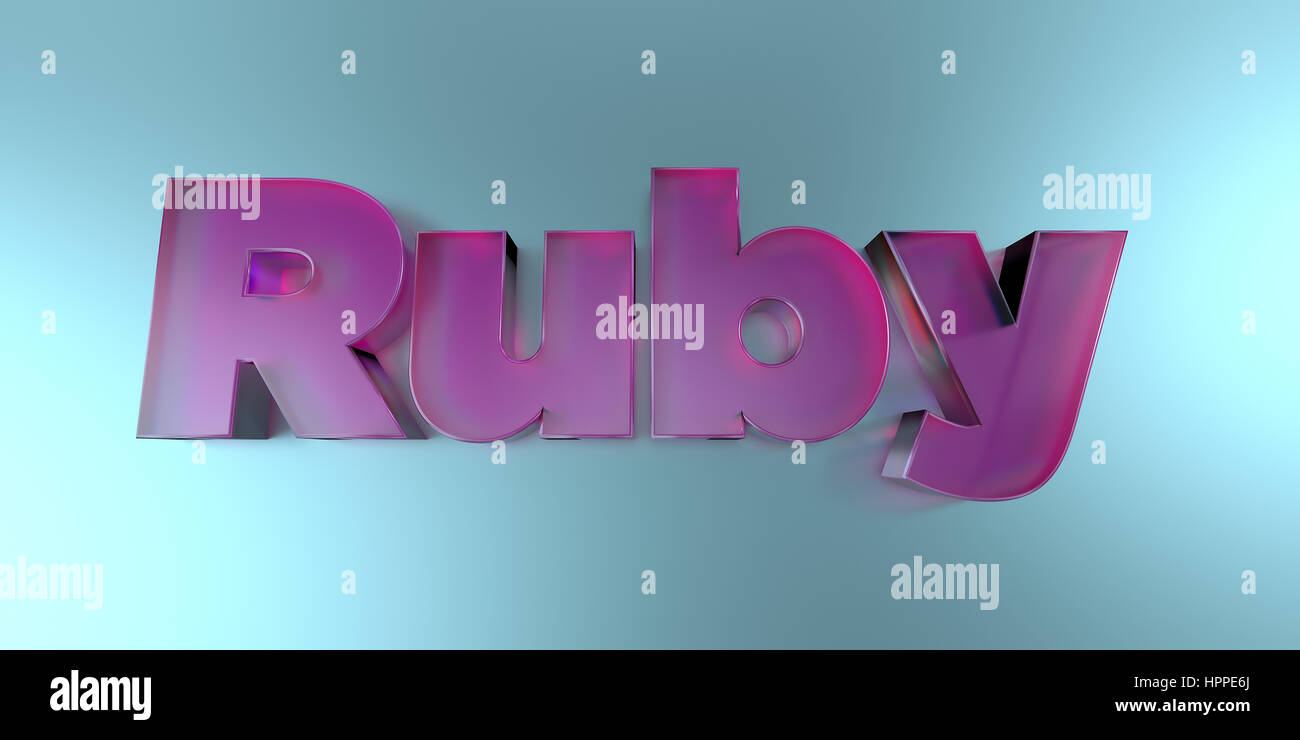 Ruby - colorful glass text on vibrant background - 3D rendered royalty ...