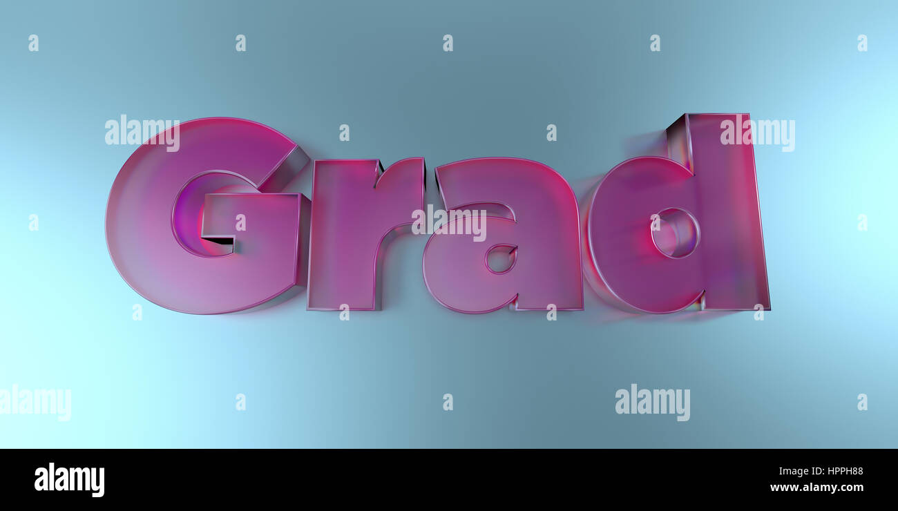 Grad - colorful glass text on vibrant background - 3D rendered royalty ...