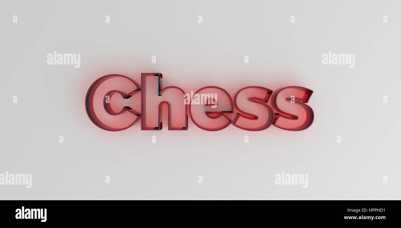 Chess - Red glass text on white background - 3D rendered royalty free stock image. Stock Photo