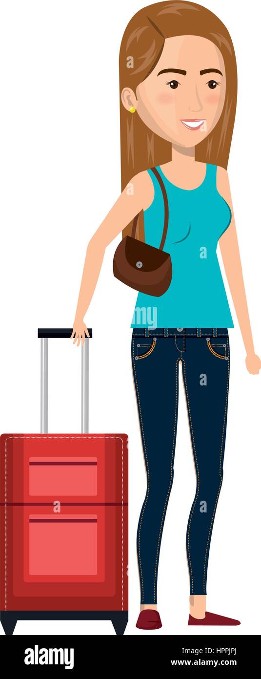 cartoon woman with travel briefcase and purse Stock Vector Image & Art