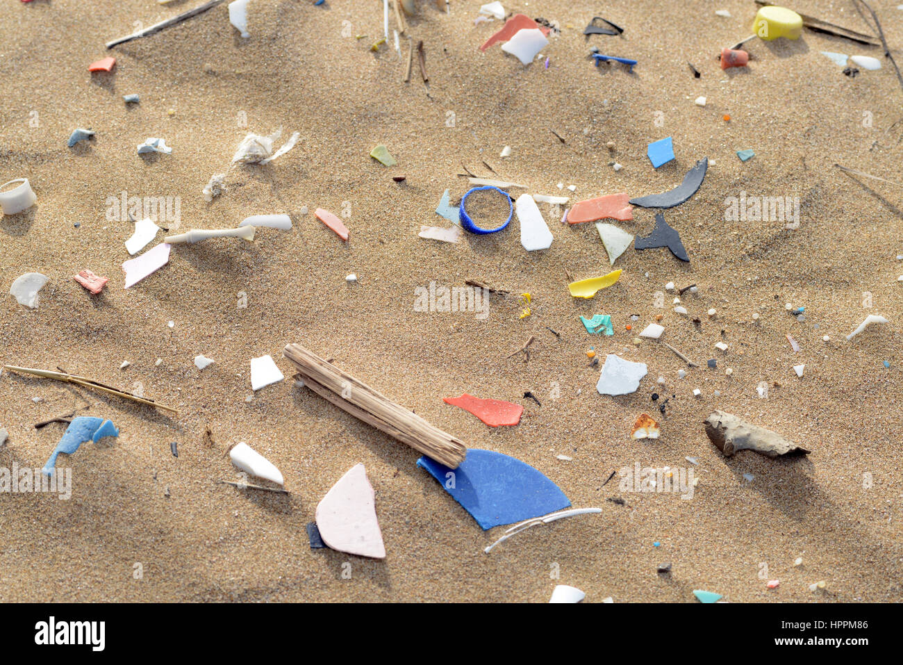 Rubbishes on the beach. Stock Photo