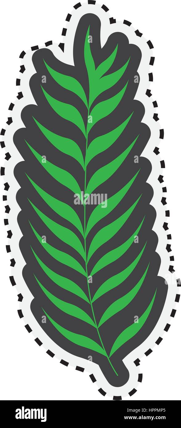sticker green stem with many leaves Stock Vector