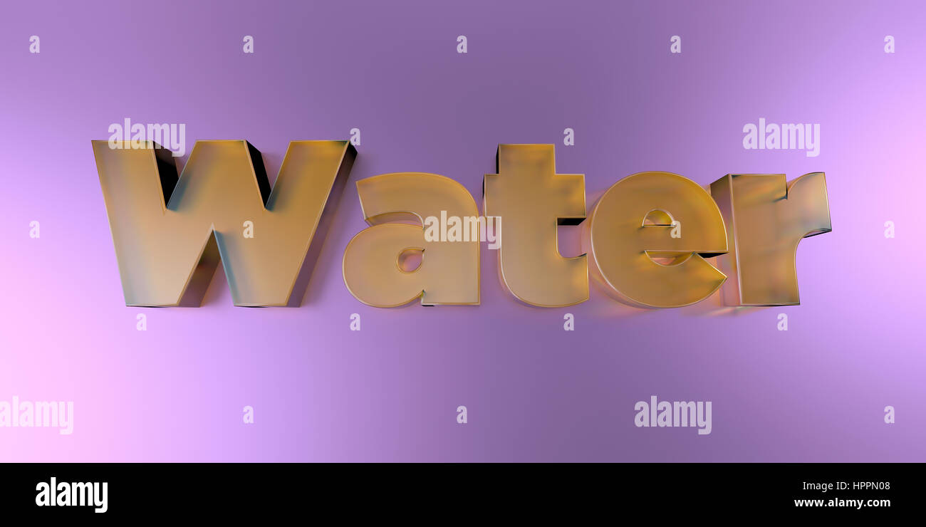 Water - colorful glass text on vibrant background - 3D rendered royalty free stock image. Stock Photo