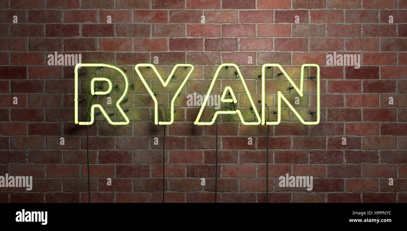 RYAN - fluorescent Neon tube Sign on brickwork - Front view - 3D ...