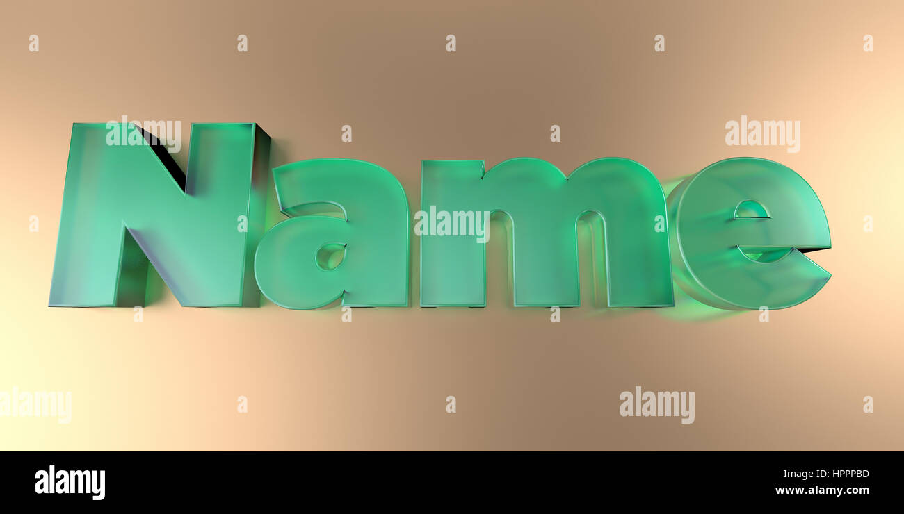 Name - colorful glass text on vibrant background - 3D rendered royalty free stock image. Stock Photo