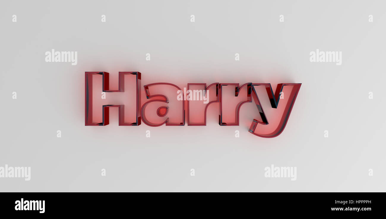 Harry - Red glass text on white background - 3D rendered royalty free stock image. Stock Photo