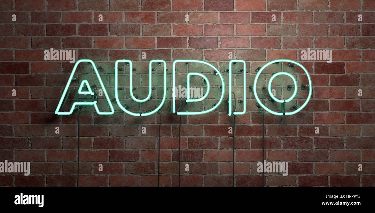 AUDIO - fluorescent Neon tube Sign on brickwork - Front view - 3D ...