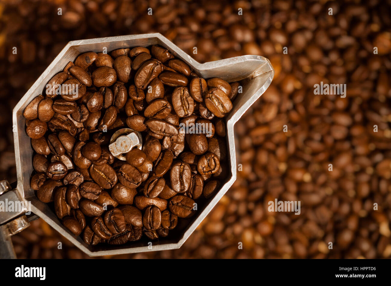 Coffee beans in a Moka pot Stock Photo