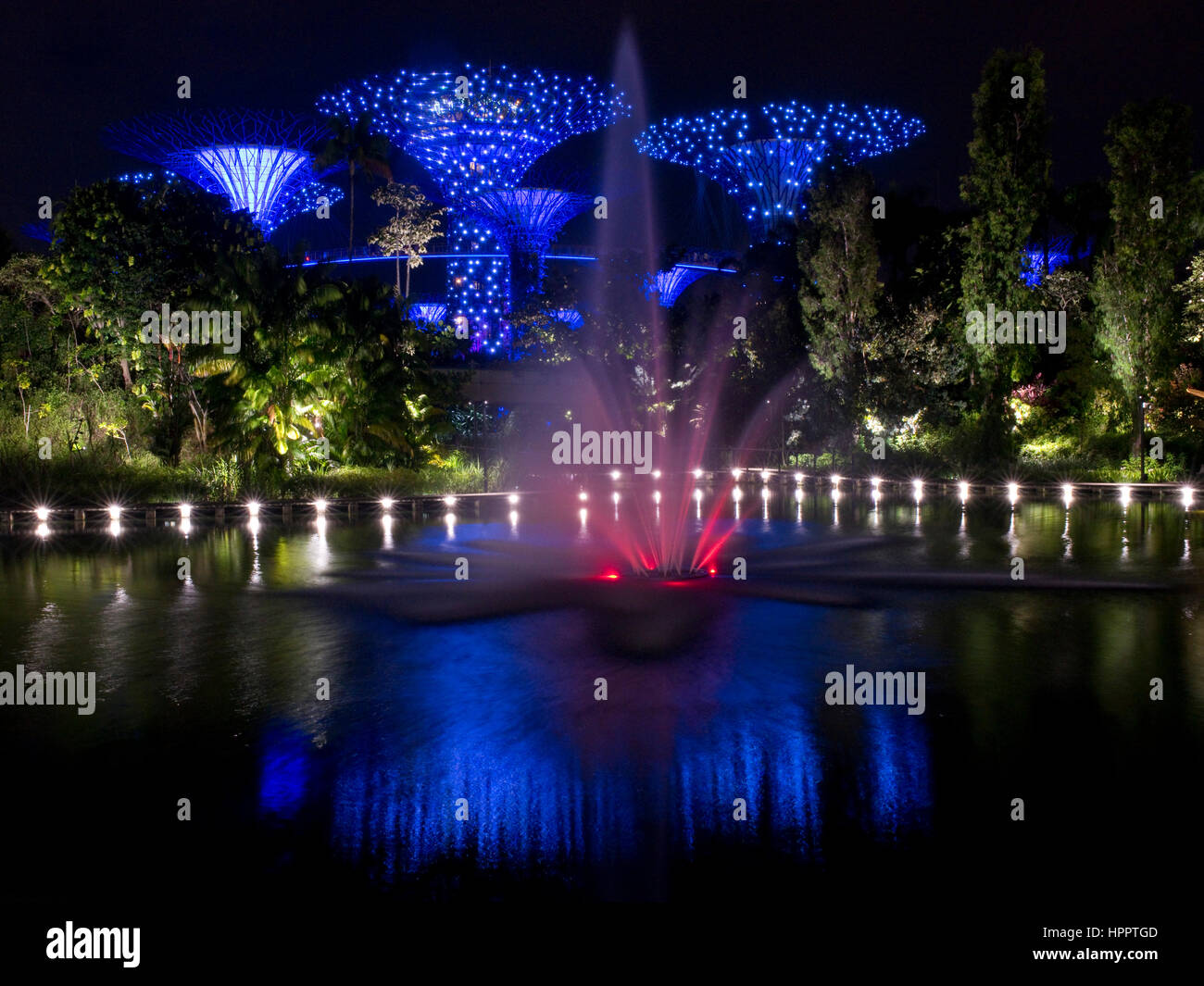 Supertrees in the grounds of the Gardens by the Bay during OCBC Garden Rhapsody, light and music show. Stock Photo