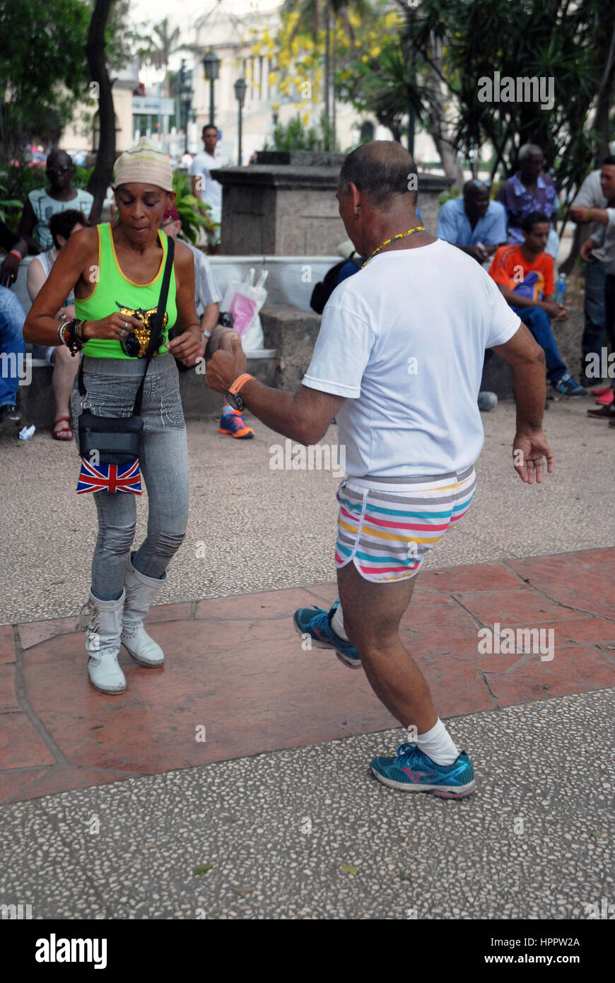 Cuban locals dancing in the Parque Central, Havana, Cuba. Stock Photo