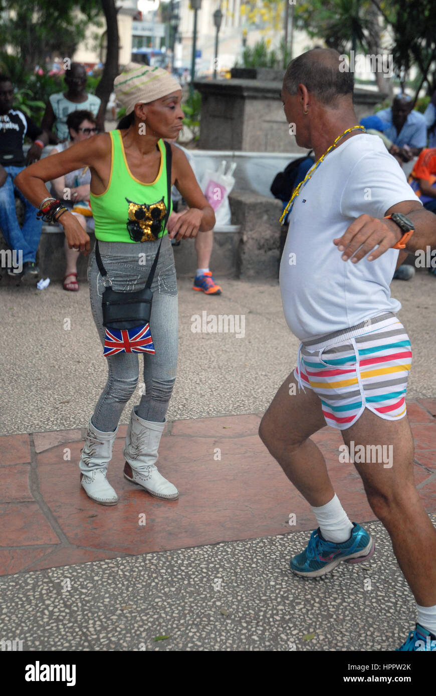 Cuban locals dancing in the Parque Central, Havana, Cuba. Stock Photo