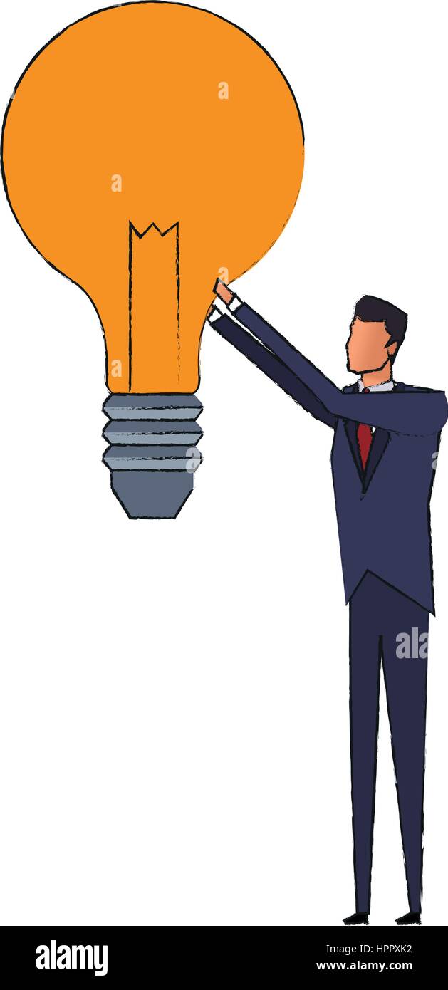 businessman holding lightbulb idea concept icon image Stock Vector ...